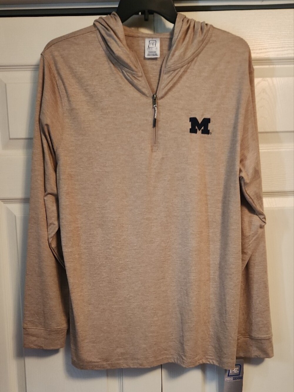 Knights Apparel Men's Beige Quarter-Zip Hoodie with Navy 'M' University Of Mich